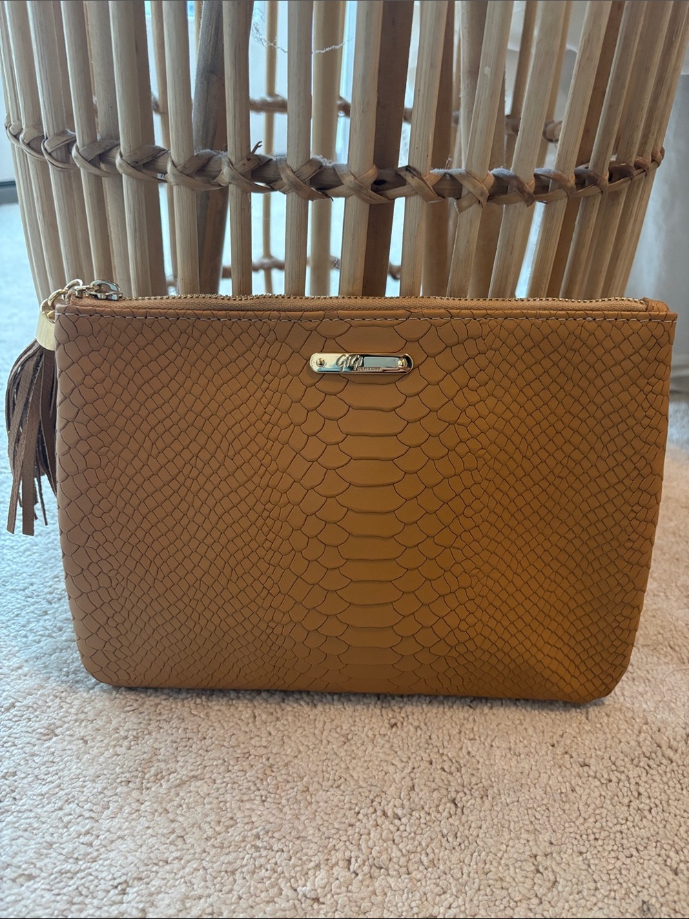 Gigi New York - Tan Snake-Embossed Leather Clutch